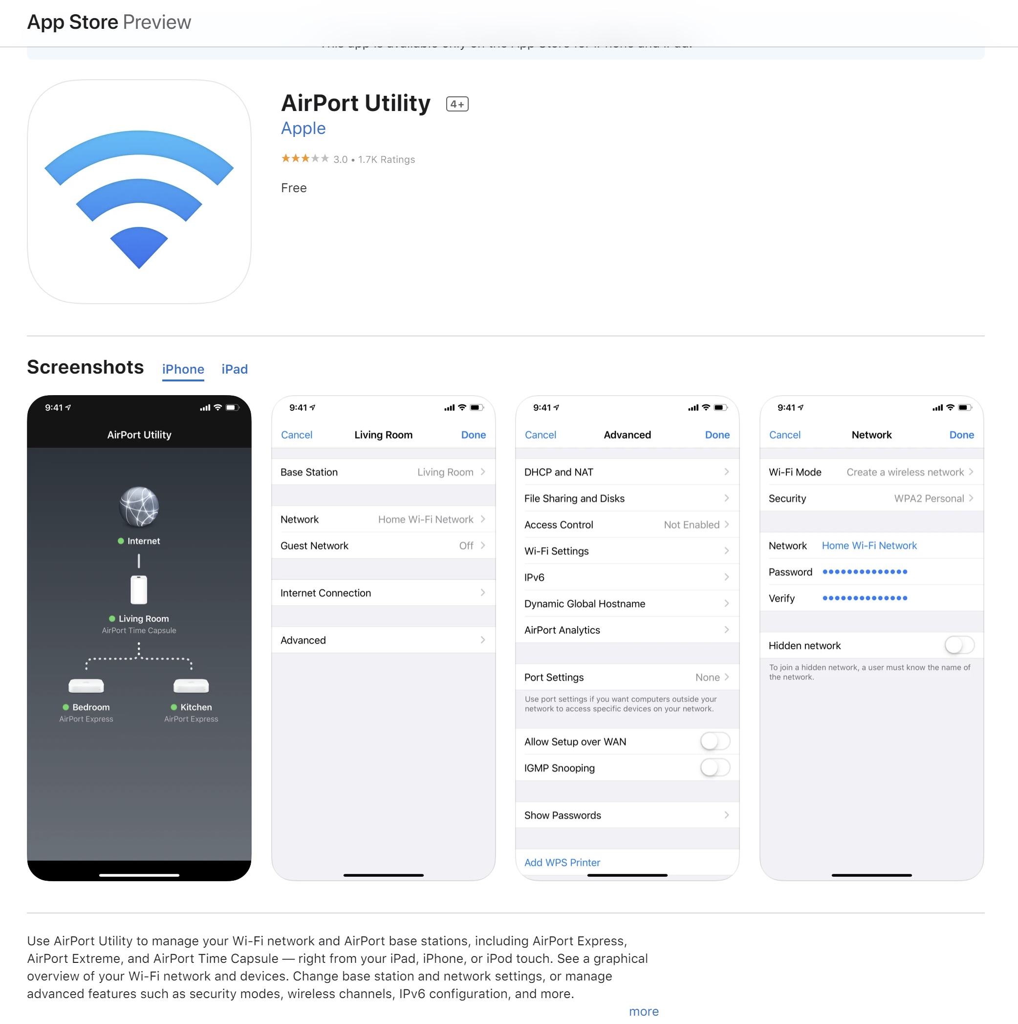 App Store with Airport Utility page