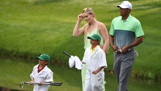 Sam and Charlie Woods with dad Tiger and then girlfriend Lindsey Vonn at the 2015 Masters Par 3 Contest