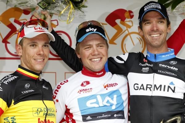 Edvald Boasson Hagen (Sky) flanked by Philippe Gilbert (Omega Pharma-Lotto) and David Millar (Garmin-Cervelo).