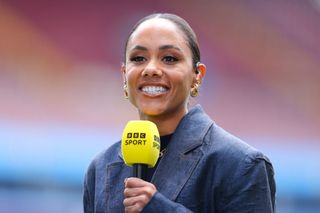 Euro 2024 BBC Sport presenter/pundit Alex Scott looks on during the Barclays Women´s Super League match between Aston Villa and Manchester City at Villa Park on May 18, 2024 in Birmingham, England. (Photo by James Gill - Danehouse/Getty Images)