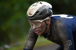ROUBAIX FRANCE OCTOBER 03 Matteo Jorgenson of United States and Movistar Team covered in mud competes through Troue dArenberg cobblestones sector during the 118th ParisRoubaix 2021 Mens Eilte a 2577km race from Compigne to Roubaix ParisRoubaix on October 03 2021 in Roubaix France Photo by Tim de WaeleGetty Images