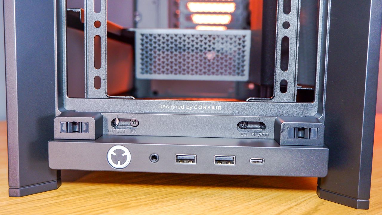 A Corsair Frame 4000D case with various features designed for both Corsair's own iCUE ecosystem and for the benefit of system builders.