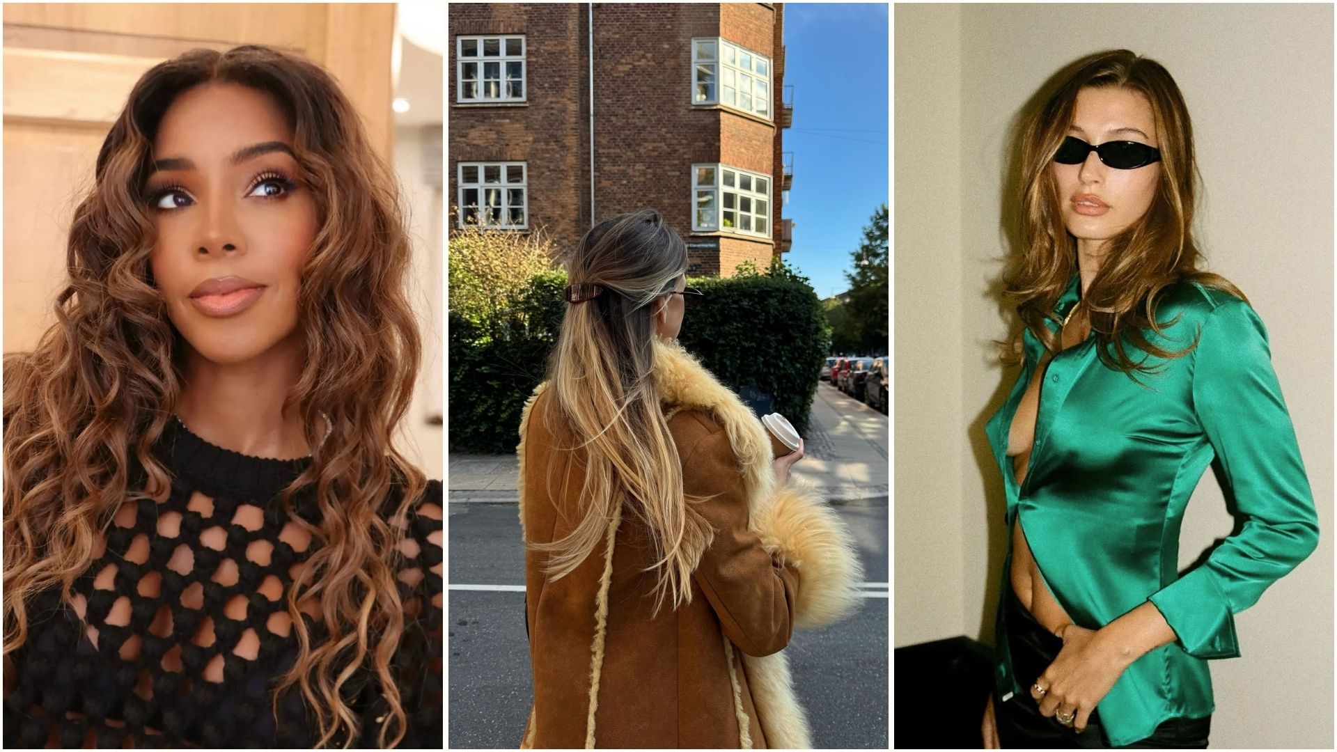 A collage of creators and celebrities with brown hair and blonde highlights