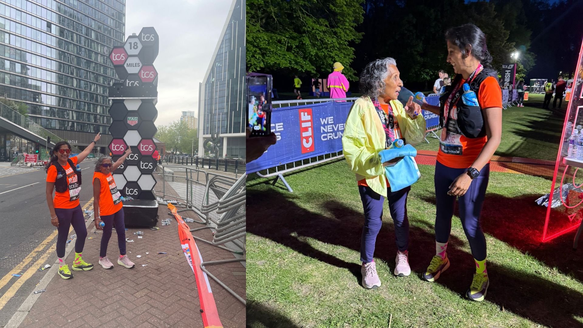 Minreet Kaur standing at various points along the London Marathon route