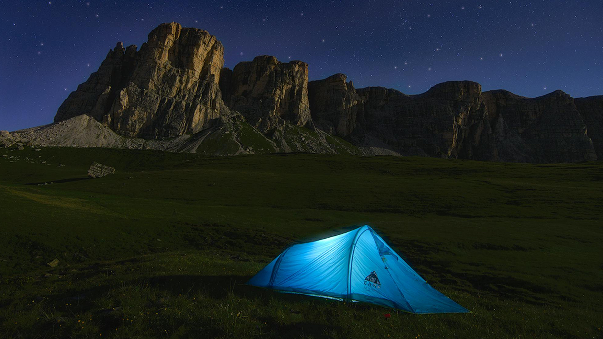 camping in the mountains at night