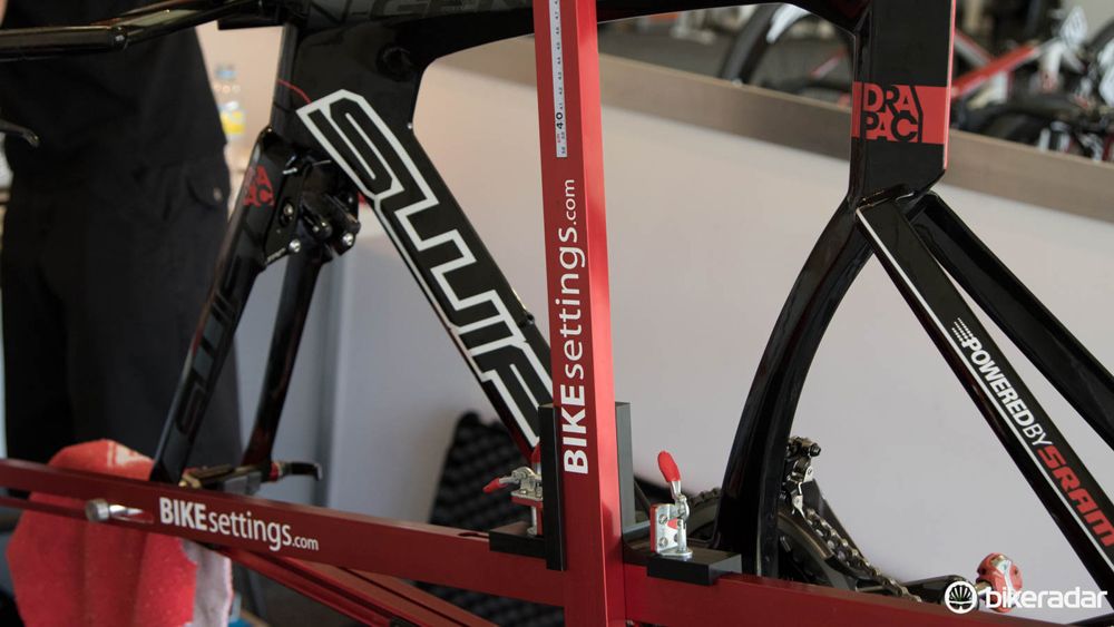 A bike fitting tool for the professionals. Most teams have some form of these precision tools, although not all bring them to Tour Down Under