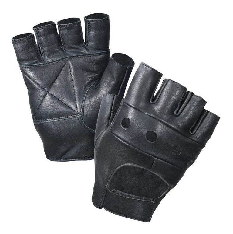 Black leather fingerless gloves
