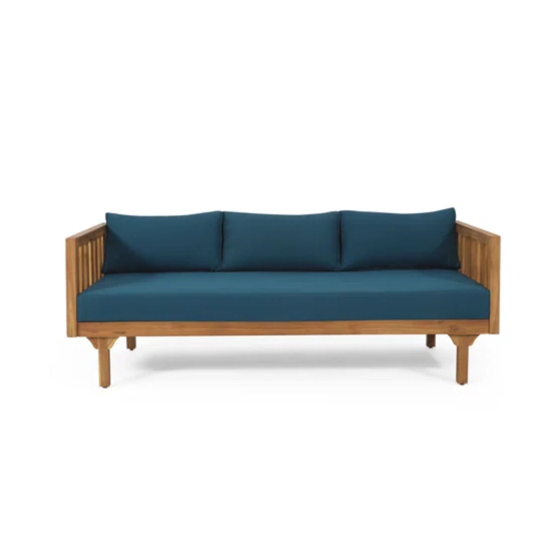 Sofa Daybed Loon Peak Wide Outdoor Patio dengan Bantal Warna Biru