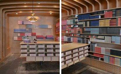 Aesop new york store queer library with books by LGBTQIA+ authors on shelves