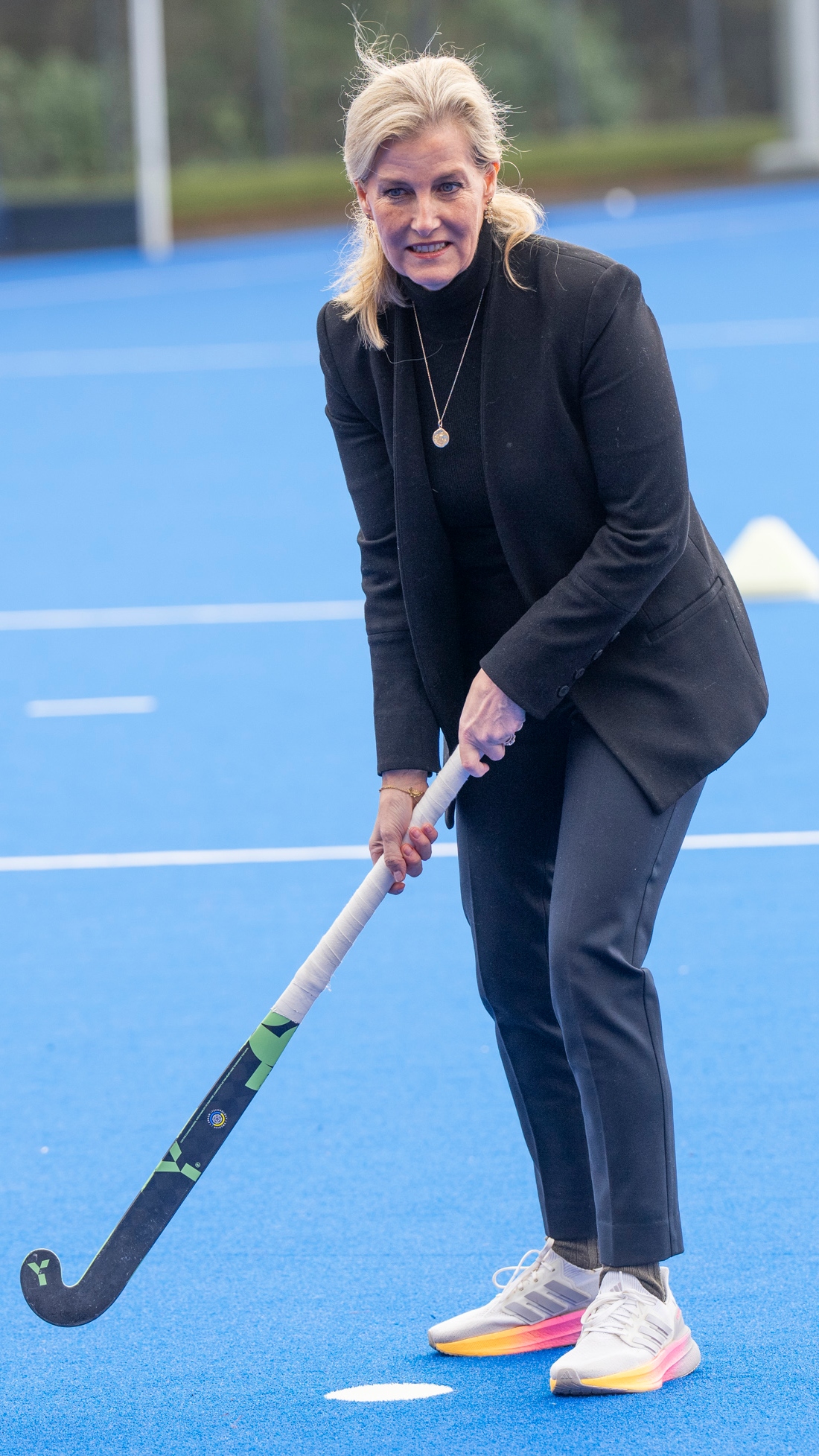 Sophie, Duchess Of Edinburgh takes part in a training session during her visit to England Hockey at Bisham Abbey National Sports Centre on January 12, 2026