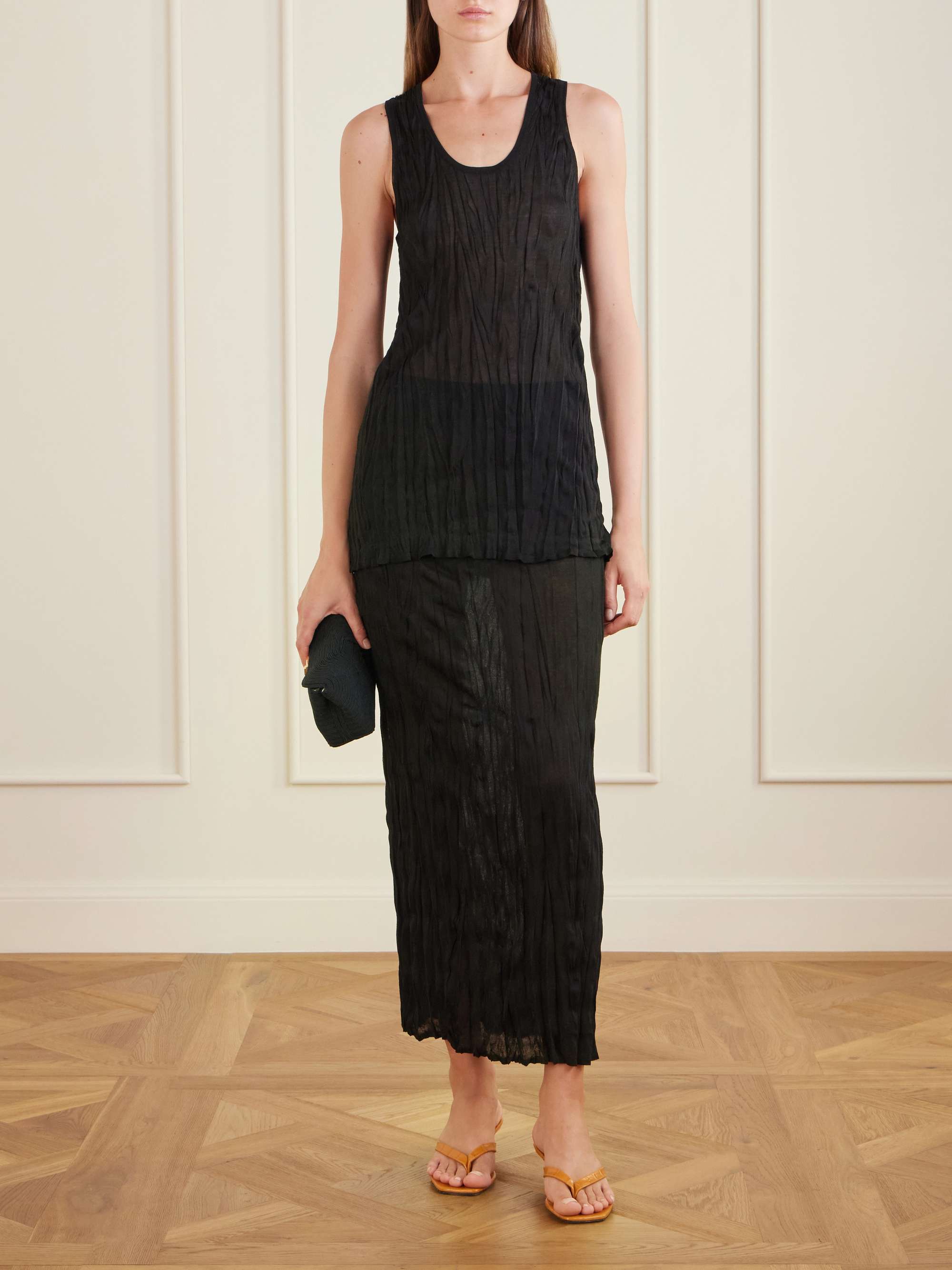 Crinkled Knit Viscose Midi Skirt