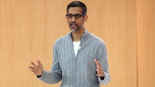 Google CEO Sundar Pichai delivers the keynote address at the Google I/O developers conference at Shoreline Amphitheatre on May 10, 2023 in Mountain View, California.