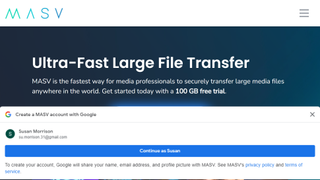 Website screenshot for MASV File Transfer
