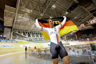 Stefan Nimke (Germany) celebrates his kilo world championship.