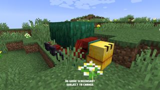 In-game screenshot of the Sniffer in Minecraft, seen laying down.