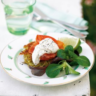 Smoked Trout on Crunchy Potato Cakes with Chive and Horseradish Creme Fraicherecipe