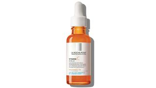 La Roche-Posay Pure Vitamin C 10 Serum in a glass bottle with a white pipette lid, picked as one of the best vitmamin c serums as picked by our beauty team