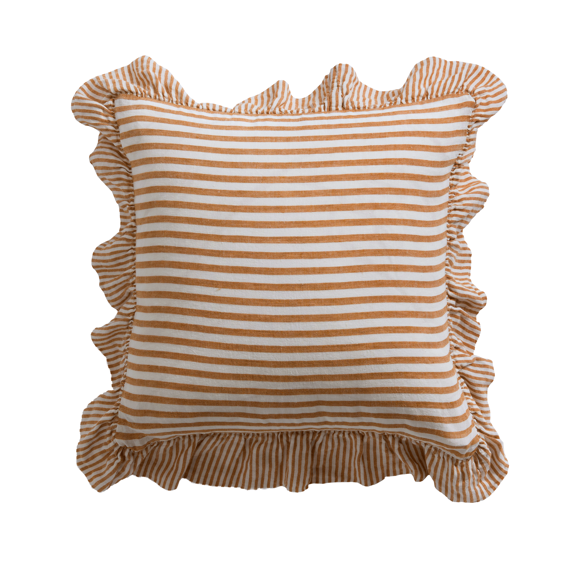 Secret Linen Store Cora cushion cover in Amber Mid Stripe against a white background