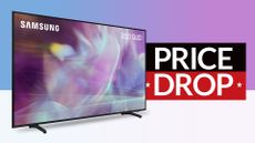 Samsung Q60A deal, showing TV on blue background with Price Drop sign