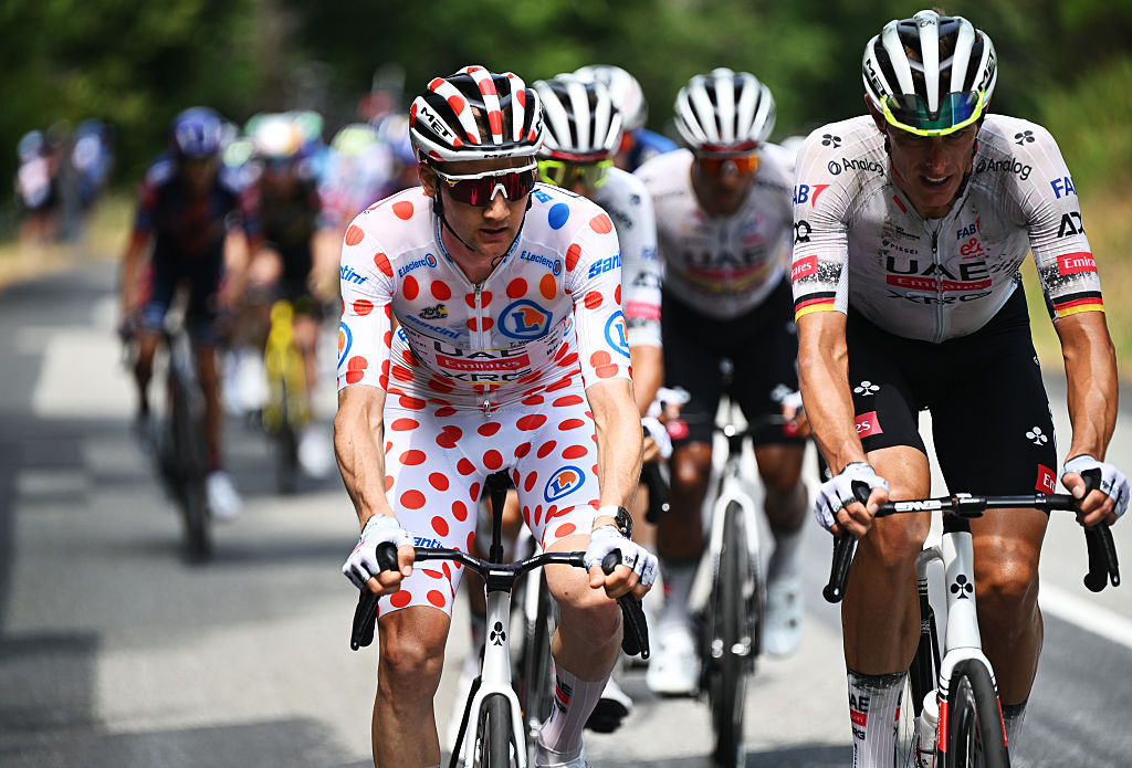 LE MONT-DORE PUY DE SANCY, FRANCE - JULY 14: Tim Wellens of Belgium and UAE Team Emirates - XRG - Polka dot Mountain Jersey competes during the 112th Tour de France 2025, Stage 10 a 165.3km stage from Ennezat to Le Mont-Dore Puy de Sancy (Super Sancy) 1318m / #UCIWT / on July 14, 2025 in Le Mont-Dore Puy de Sancy, France. (Photo by Tim de Waele/Getty Images)