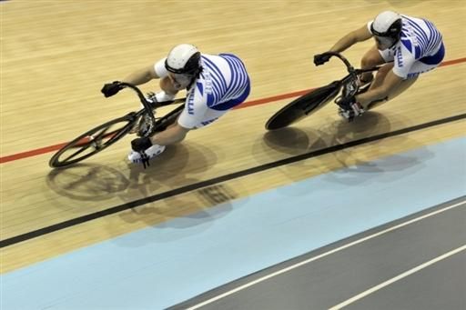 The men's sprint team from Greece winds it up in the practice session.