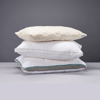 A row of three pillows with different fillings