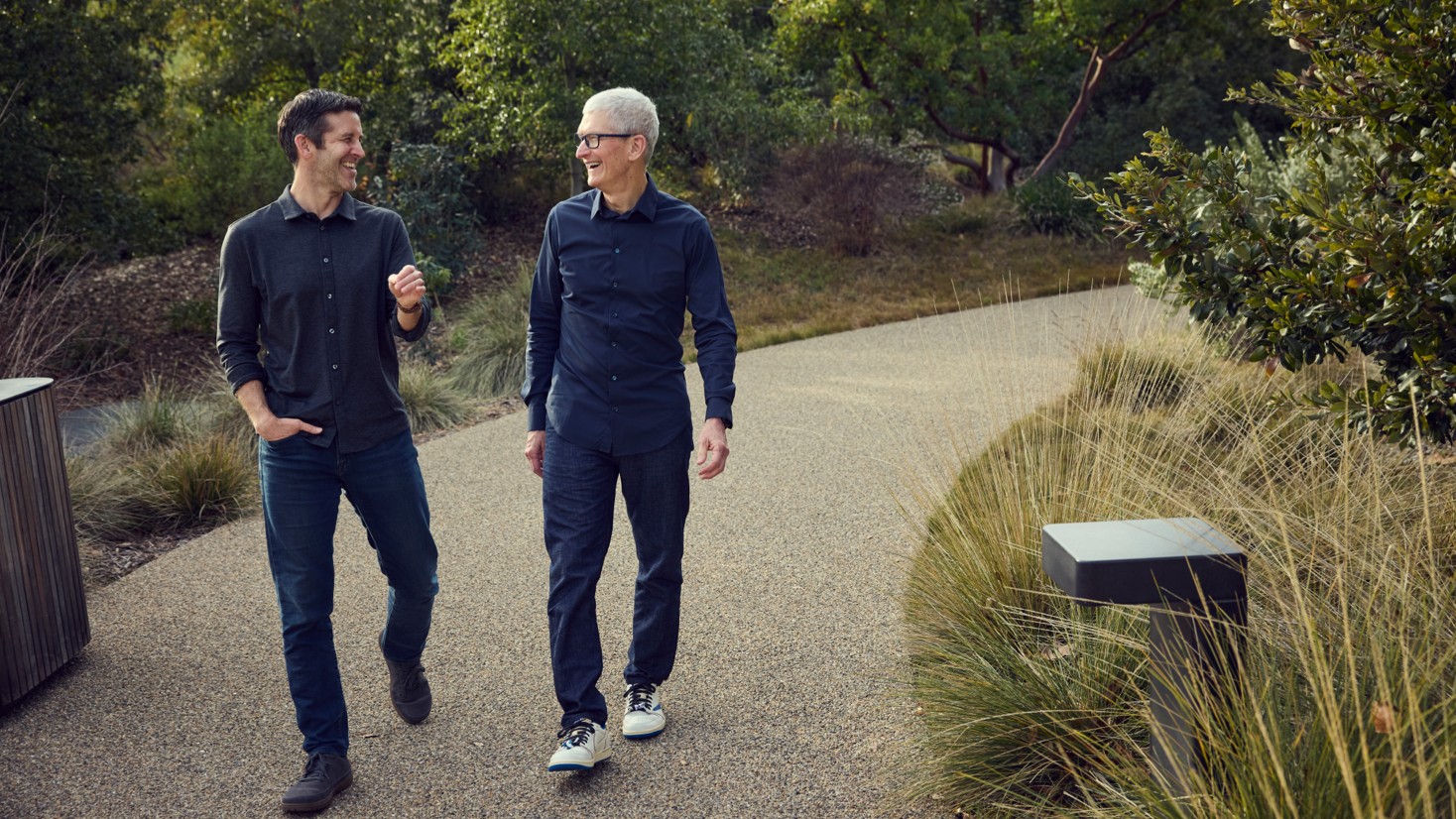 Apple's John Ternus and Tim Cook at Apple Park