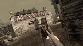 a screenshot of Resident Evil 4 VR on Oculus Quest 2