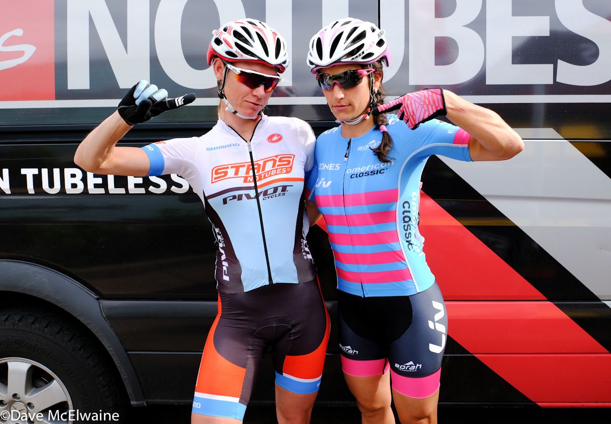 Rose Grant (Stans NoTubes) and Courtenay McFadden (American Classic) both predicting before the race which of them was going to win.