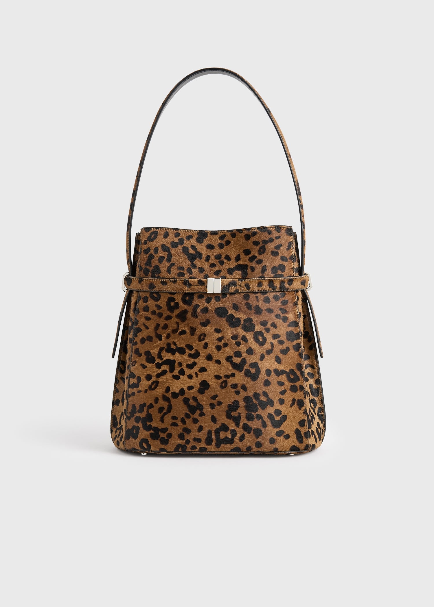 Belted Pony Hair Bucket Bag Leopard