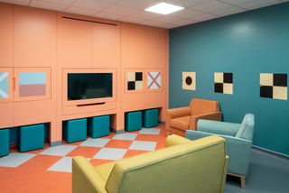lounge with tv room in colourful space for young mental health patients in Edinburgh