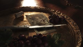 A screenshot from the Mafia: The Old Country trailer showing a knife covered in blood.