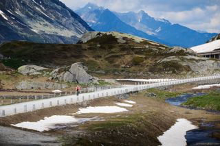 Cycling Weekly's Tom Davidson riding on the Gotthard Pass.