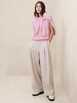 Pink Cashmere Padded-Shoulder Top