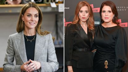 A composite of a picture of the Princess of Wales and a picture of Princess Eugenie and Beatrice together