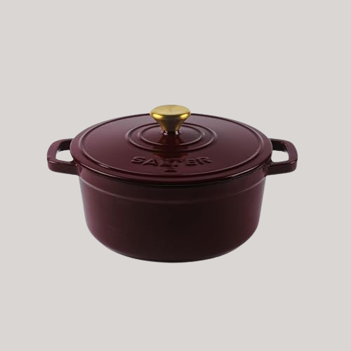 Salter Chester 24cm Cast Iron Casserole Pot &amp;ndash; Self-Basting Lid, Dutch Oven/stock Pot, Enamel Coated Cast Iron, Oven Safe, Suitable for All Hob Types Including Induction, 3.4l Cap., Pfas-Free, Red