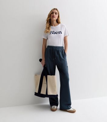 Washed Navy Jersey Wide Leg Joggers