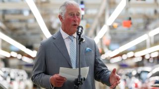Prince Charles, Prince of Wales speaks during a visit to the MINI plant on June 8, 2021 in Oxford, England.