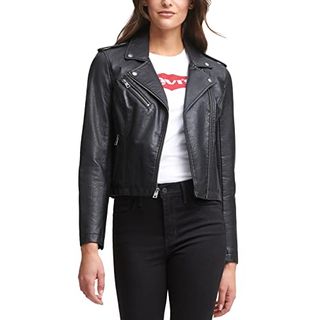 Levi's Damen-Motorradjacke aus Kunstleder (normale und große Größen), klassisches Schwarz, X-Large