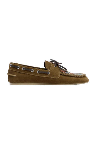 ZARA, Embroidered Suede Loafers