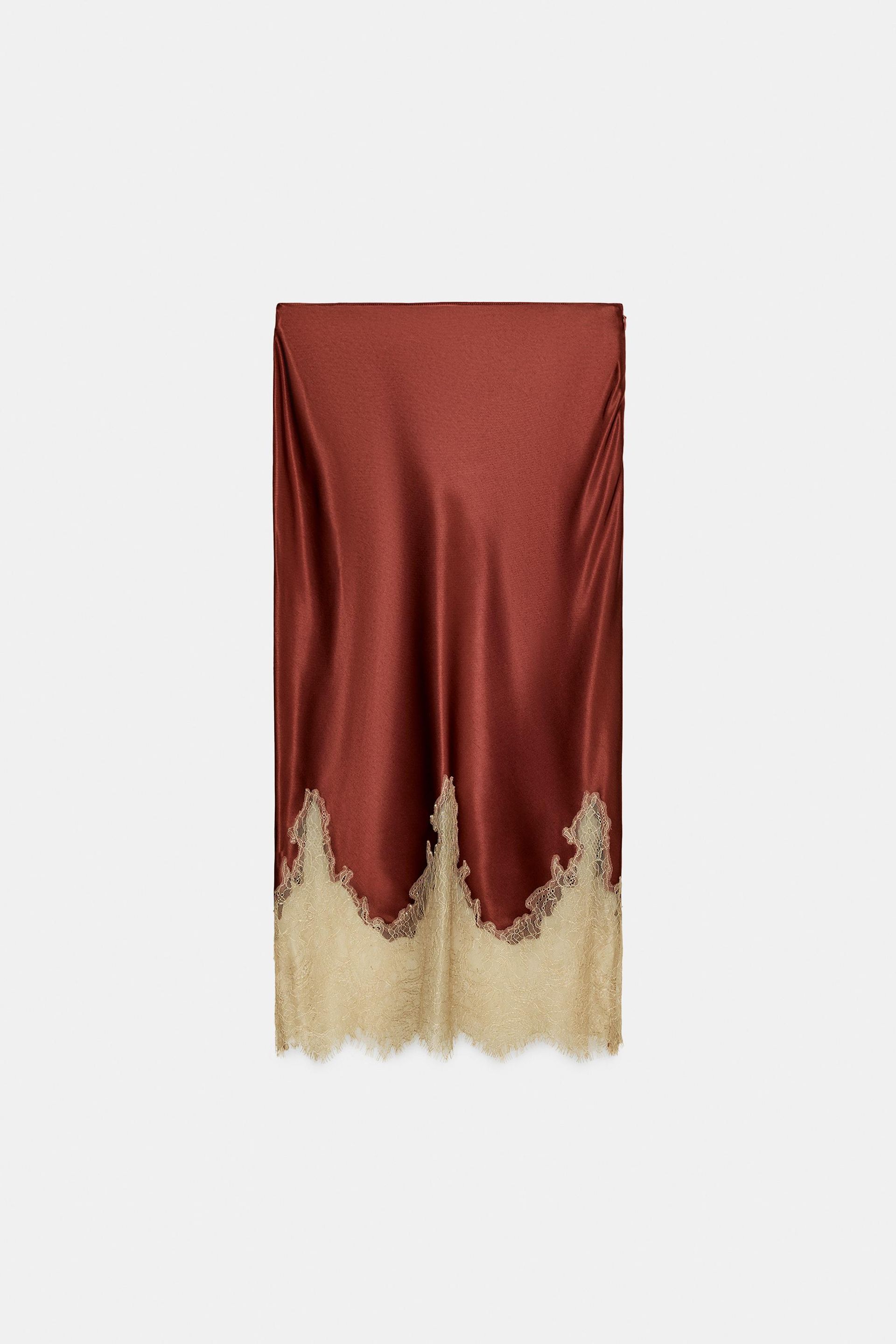 Contrast Lace Satin Skirt Zw Collection