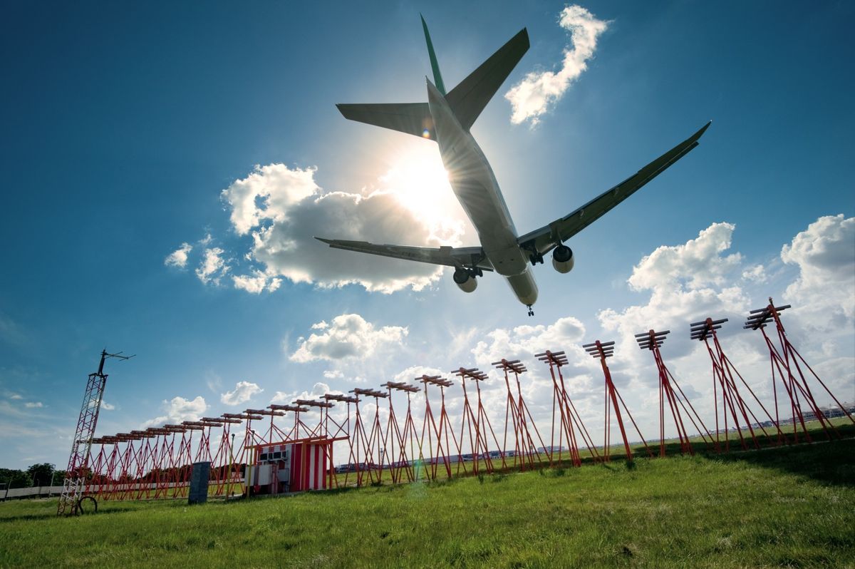 Airliner landing on a runway