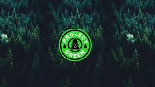 The Muc-Off Project Green logo with a back ground of tree tops