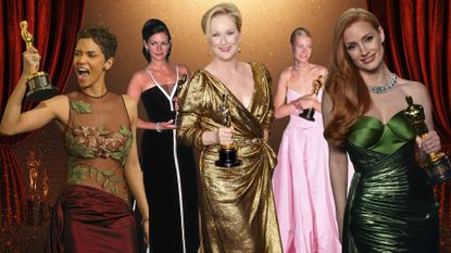 A composite image showing L-R Halle Berry, Julia Roberts, Meryl Streep, Gwyneth Paltrow and Jessica Chastain holding their oscars