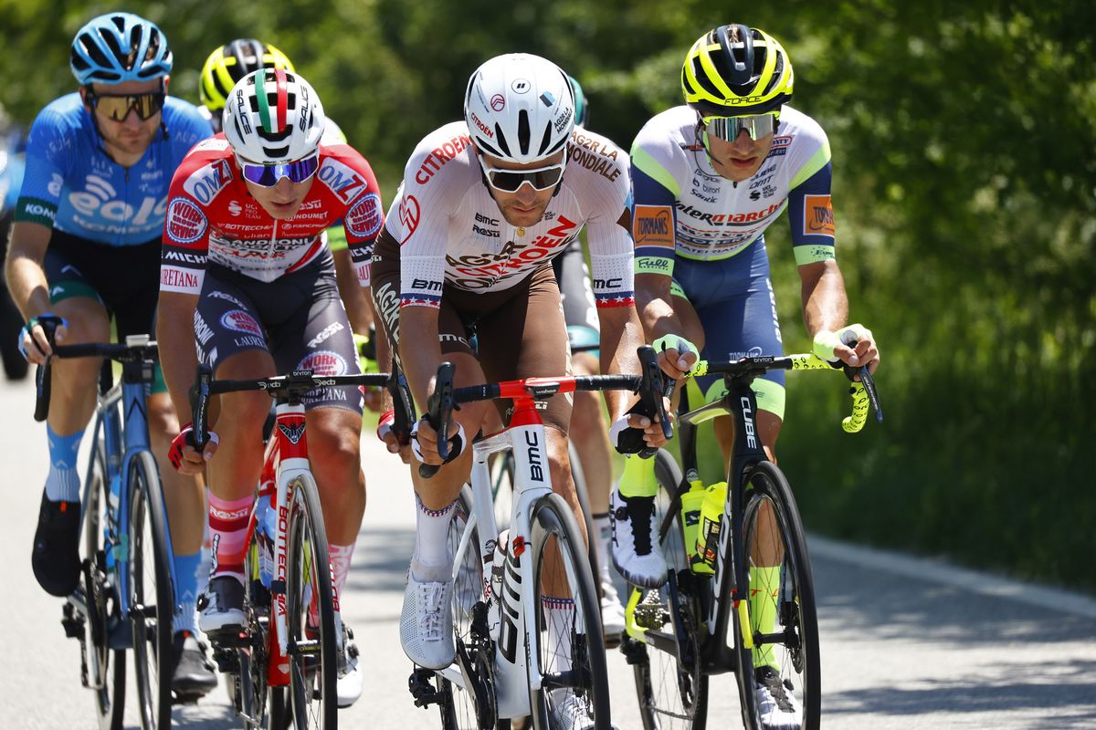 Giro dItalia 2021 104th Edition 19th stage Abbiategrasso Alpe di Mera 166 km 28052021 Quinten Hermans BEL Intermarche Wanty Gobert Materiaux Lawrence Warbasse USA AG2R Citroen Team Nicola Venchiarutti ITA Androni Giocattoli Sidermec photo Luca BettiniBettiniPhoto2021