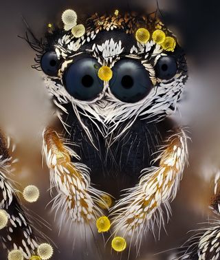 This regal-looking spider is smaller than a fingernail, but thanks to clever use of focus stacking, we can see it in incredible detail