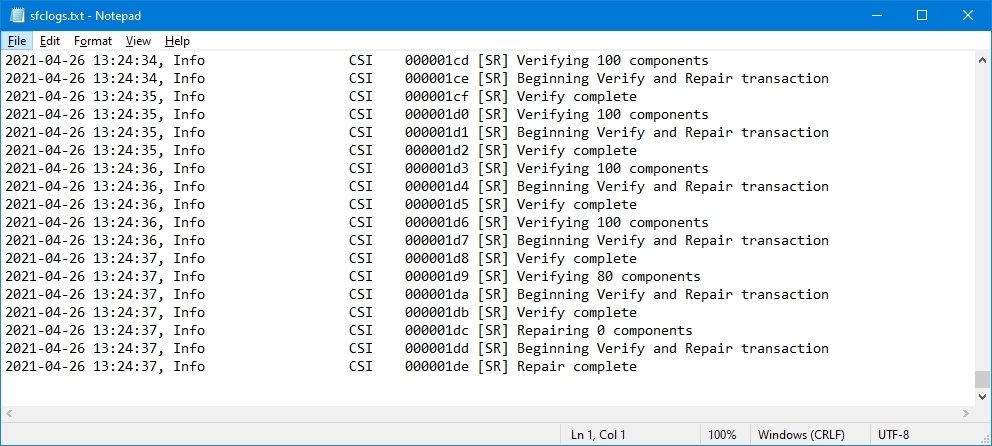 SFC log file