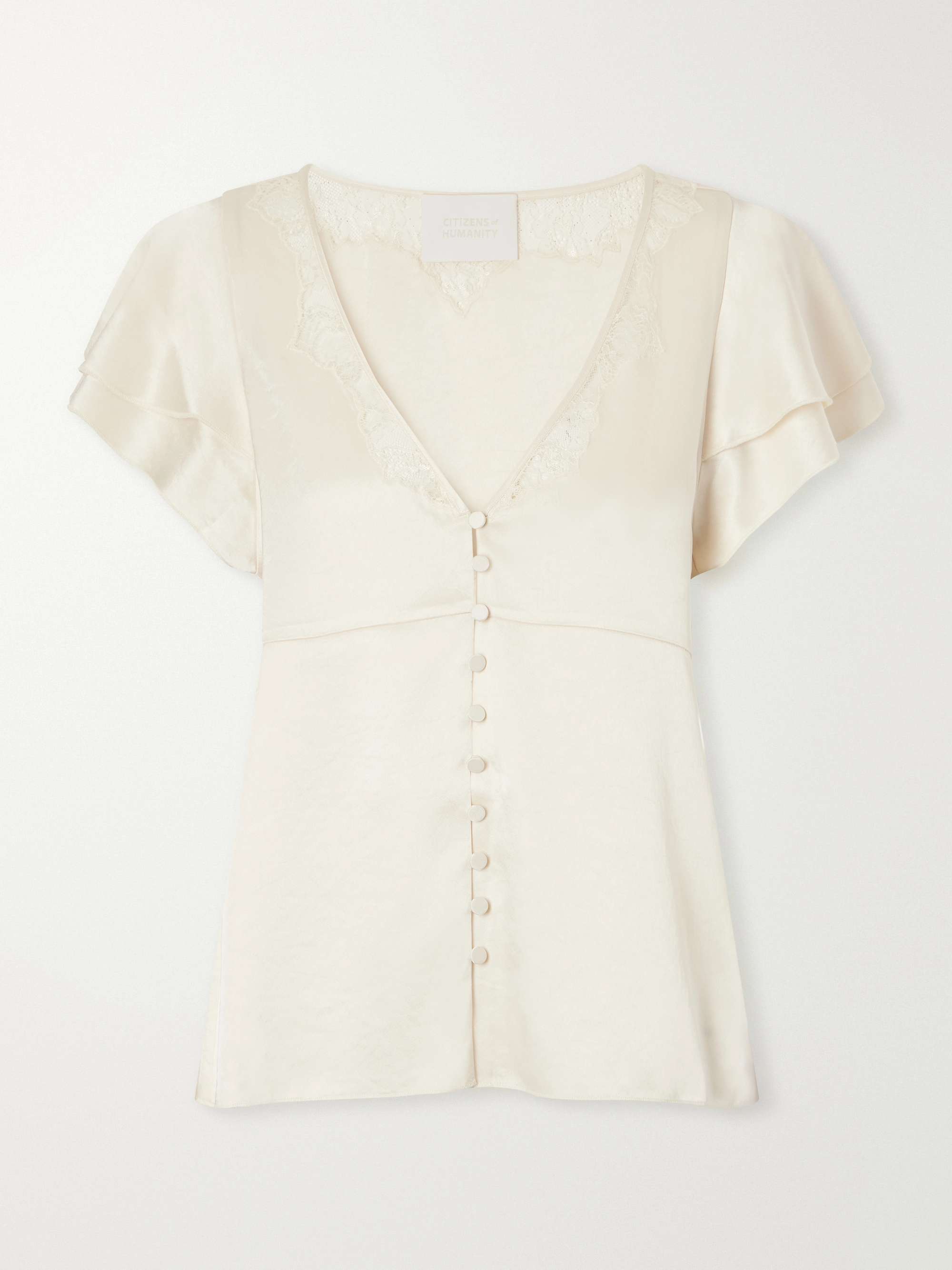 Lola Flutter Lace-Trimmed Satin Blouse
