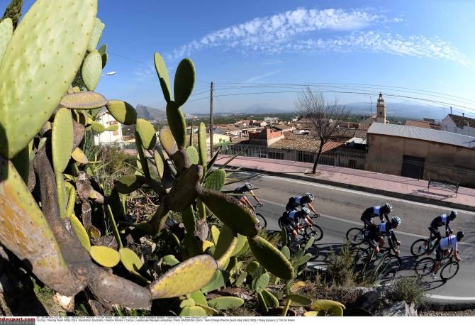 Serene blue skies greeted Omega Pharma-QuickStep in Spain.