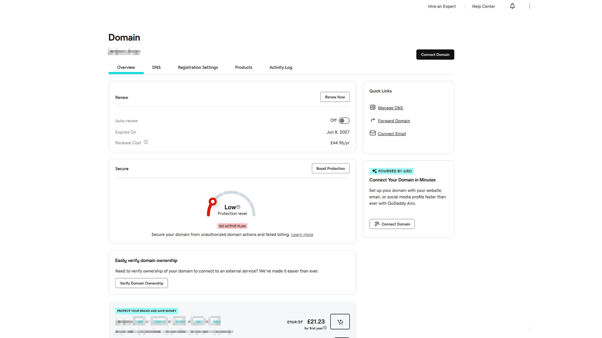 GoDaddy dashboard